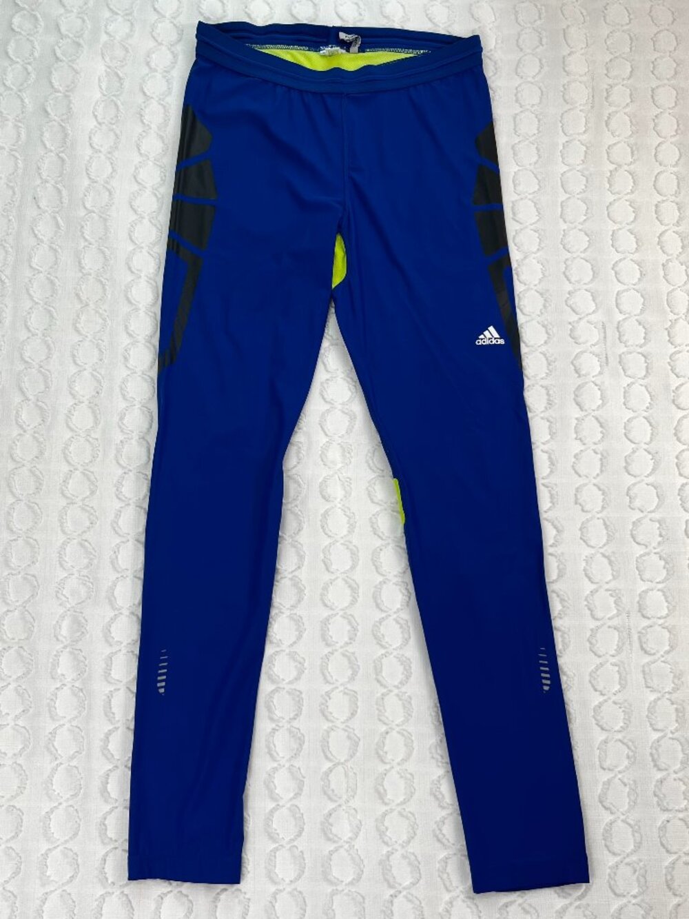 Adidas Climacool Men's Tights Leggings Size L Blue Lime Green Athletic